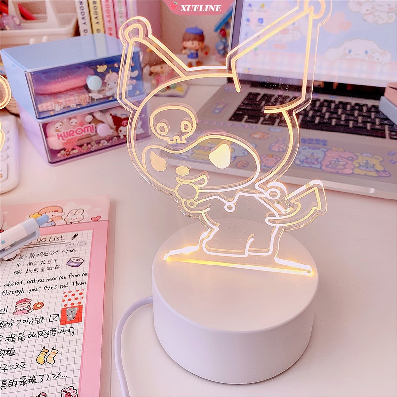 Lampu Malam Led 3D Model Hello Kitty / My Melody Berubah Warna Tenaga Baterai Usb Untuk Dekorasi