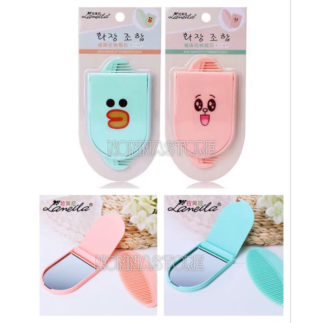 Portable Mirror + Comb / Kaca Kosmetik + Sisir