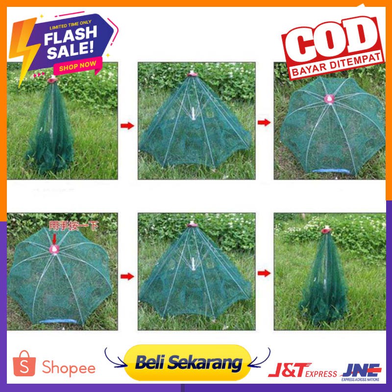 Jaring Pancing Ikan Udang Automatic Fold Umbrella Fishing Net 16 Holes