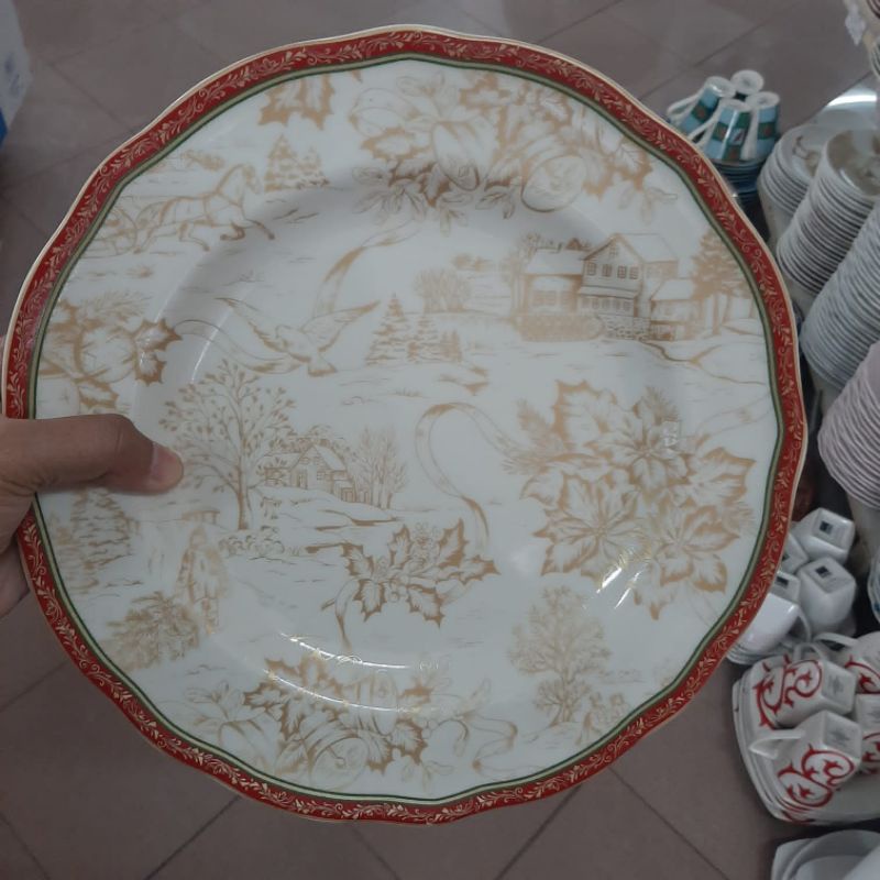 CHRISTMAS DINNER PLATE PIRING KERAMIK SANGO CANTIK MOTIF NATAL HAMPERS NATAL CANTIK PIRING SAJI