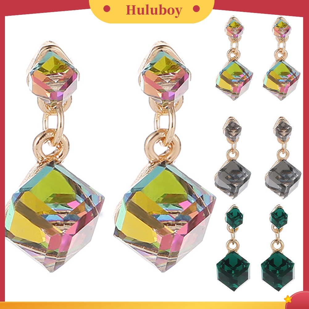 Hu Hu Hu Hu Hu Alat Bantu Pasang Kacamata♡ Anting Tusuk Gantung Wanita Desain Geometri Kubus Hias Berlian Imitasi Untuk Pesta