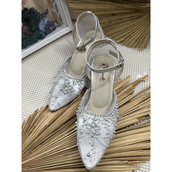 sepatu wedding wanita sepatu Rachel silver tali 5cm tahu