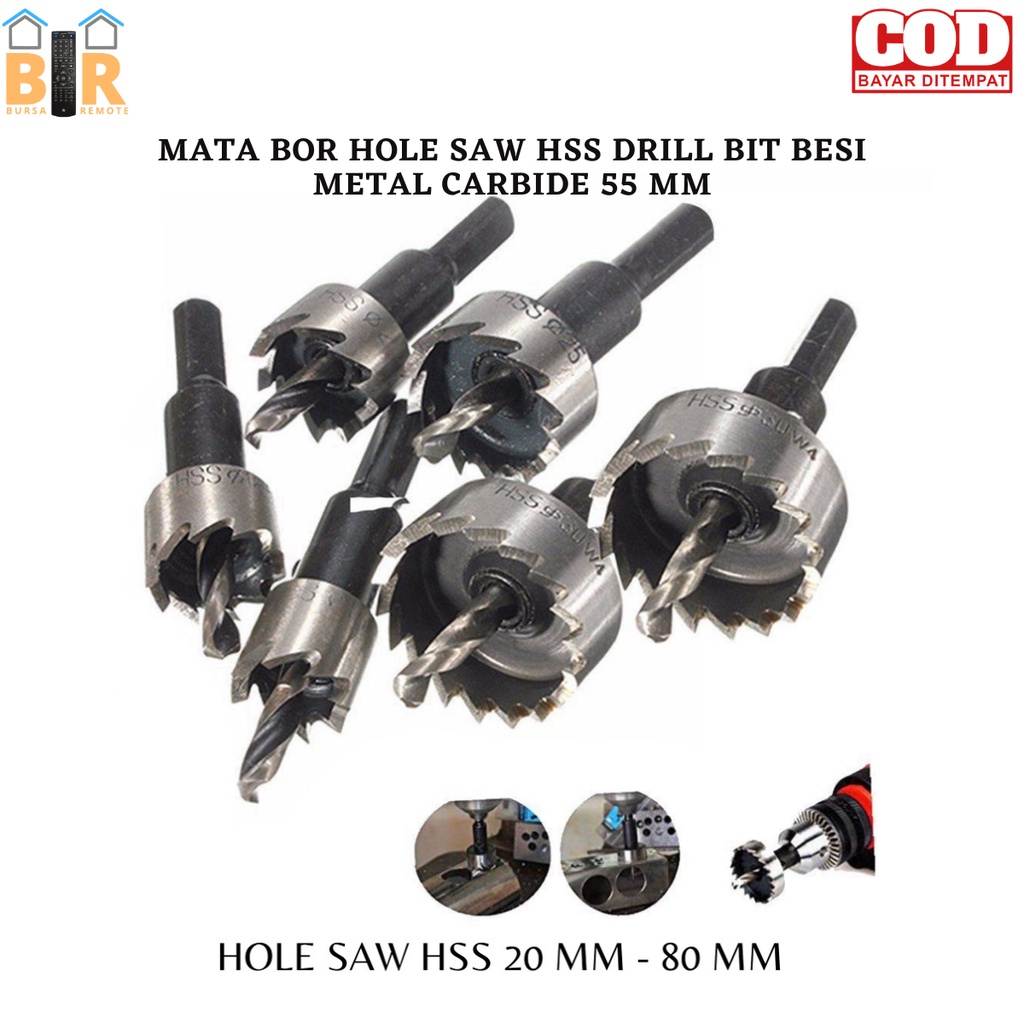 MATA BOR HOLE SAW HSS DRILL BIT BESI METAL CARBIDE 55 MM Hole Saw Cutter Drilling Kit Hand Tool for Wood Stainless