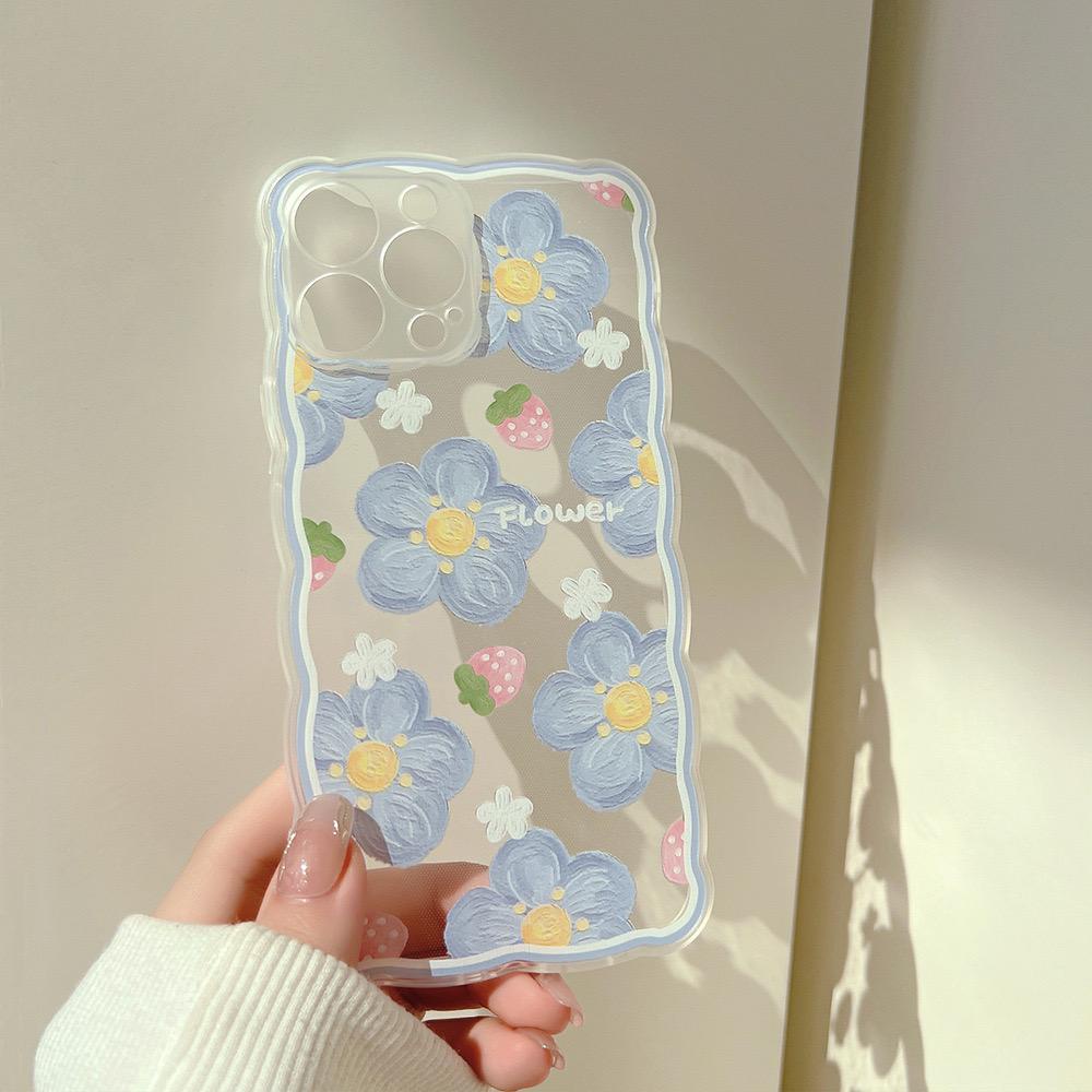 [TPC] SOFT CASE Iphone HP Blue Flower Korean 6 6S 7 8 PLUS X XS MAX XR 11 12 13 MINI PRO PROMAX IP036