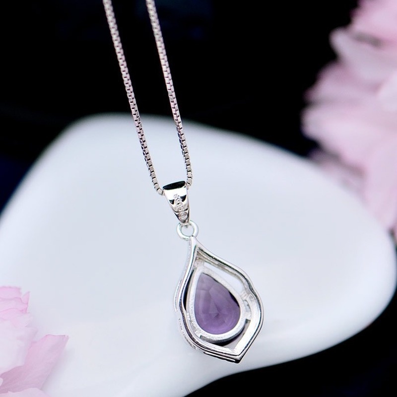 [Ready Stock]Fashion Plated 925 Silver Necklace Amethyst Pendant