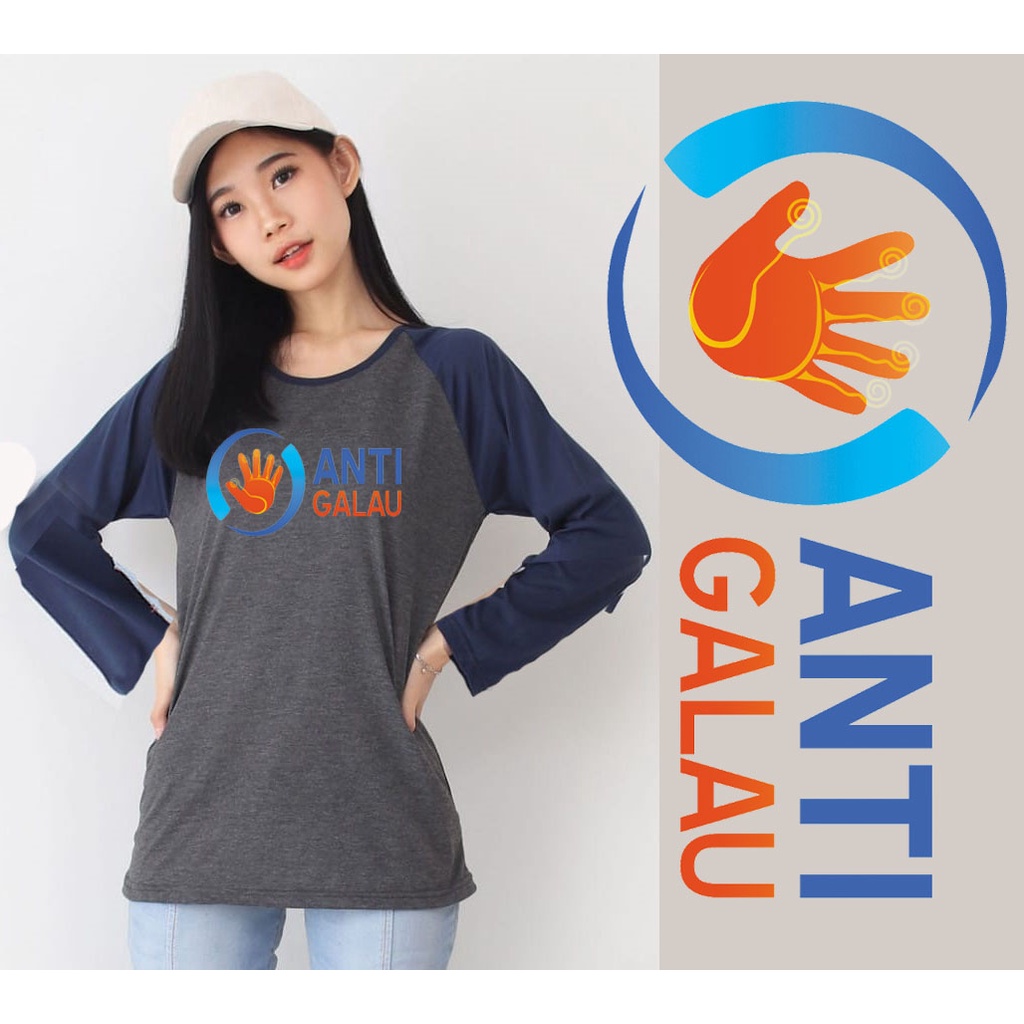 Kaos Raglan Abu Tua Lengan Panjang Gambar Anti Galau