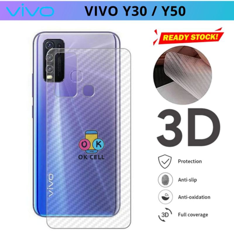 Skin Carbon Vivo Y30 / Y50 Sticker  Back Cover Film Karbon Fiber 3D Anti Gores Belakang Premium