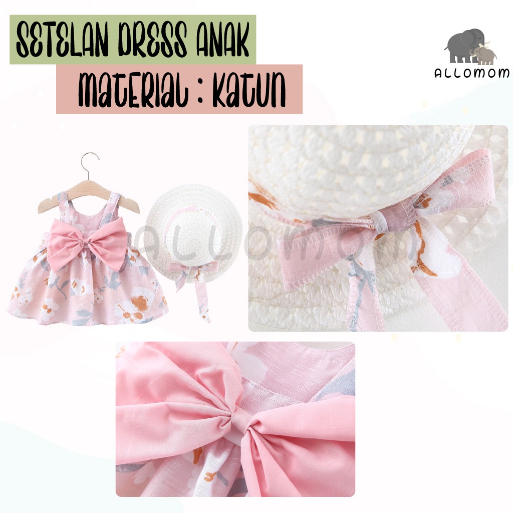 Setelan Dress Anak / Bayi Cewek Motif Floral Material Katun 100% Import Gaun Casual-2