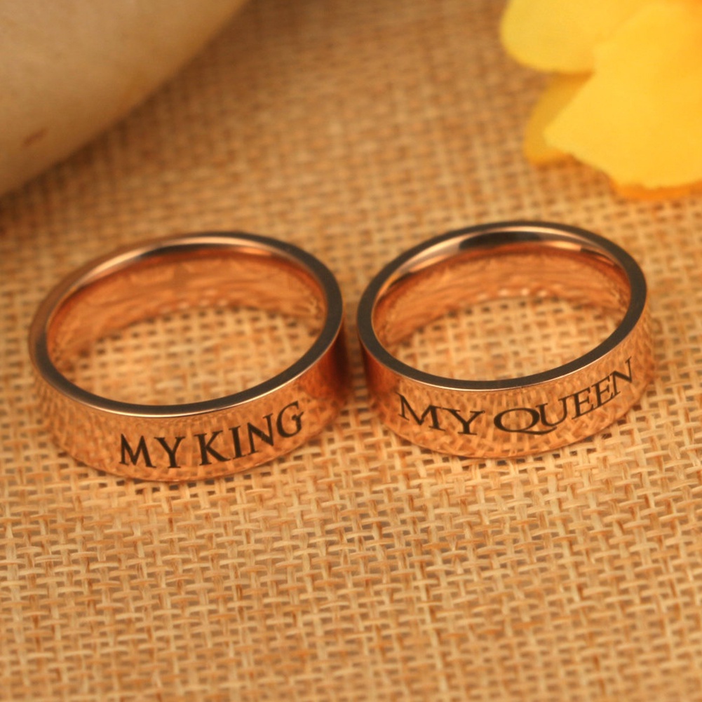 Hu Hu Hu Hu Hu Alat Bantu Pasang Kacamata♡ Cincin Pasangan Desain Tulisan MY KING MY QUEEN Untuk Hadiah Pernikahan