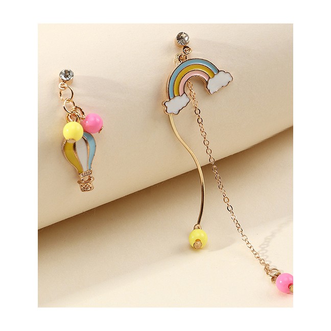 LRC Anting Tusuk Fashion Color Dripping Rainbow Balloon Asymmetrical Earrings P05032