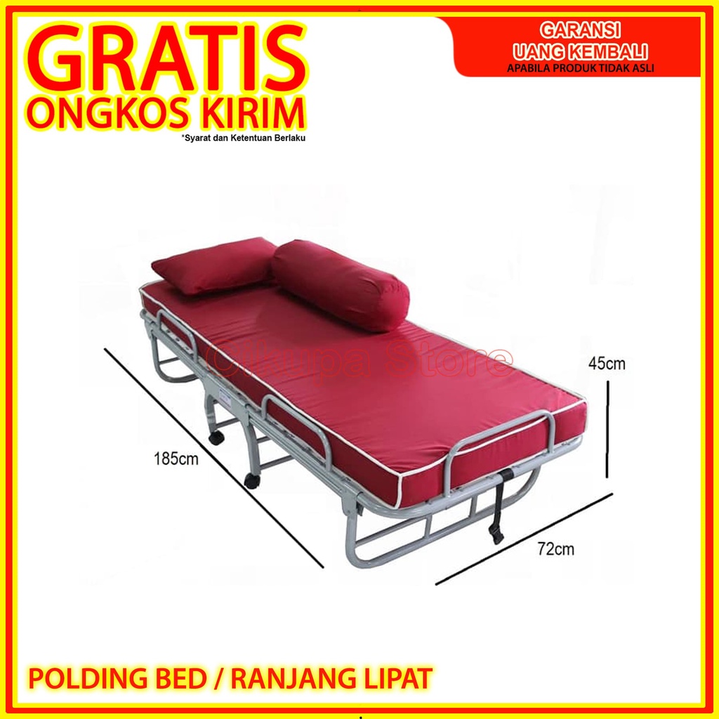 Ranjang Lipat Roda (Folding Bed) + Kasur Busa & Bantal Guling | Besi