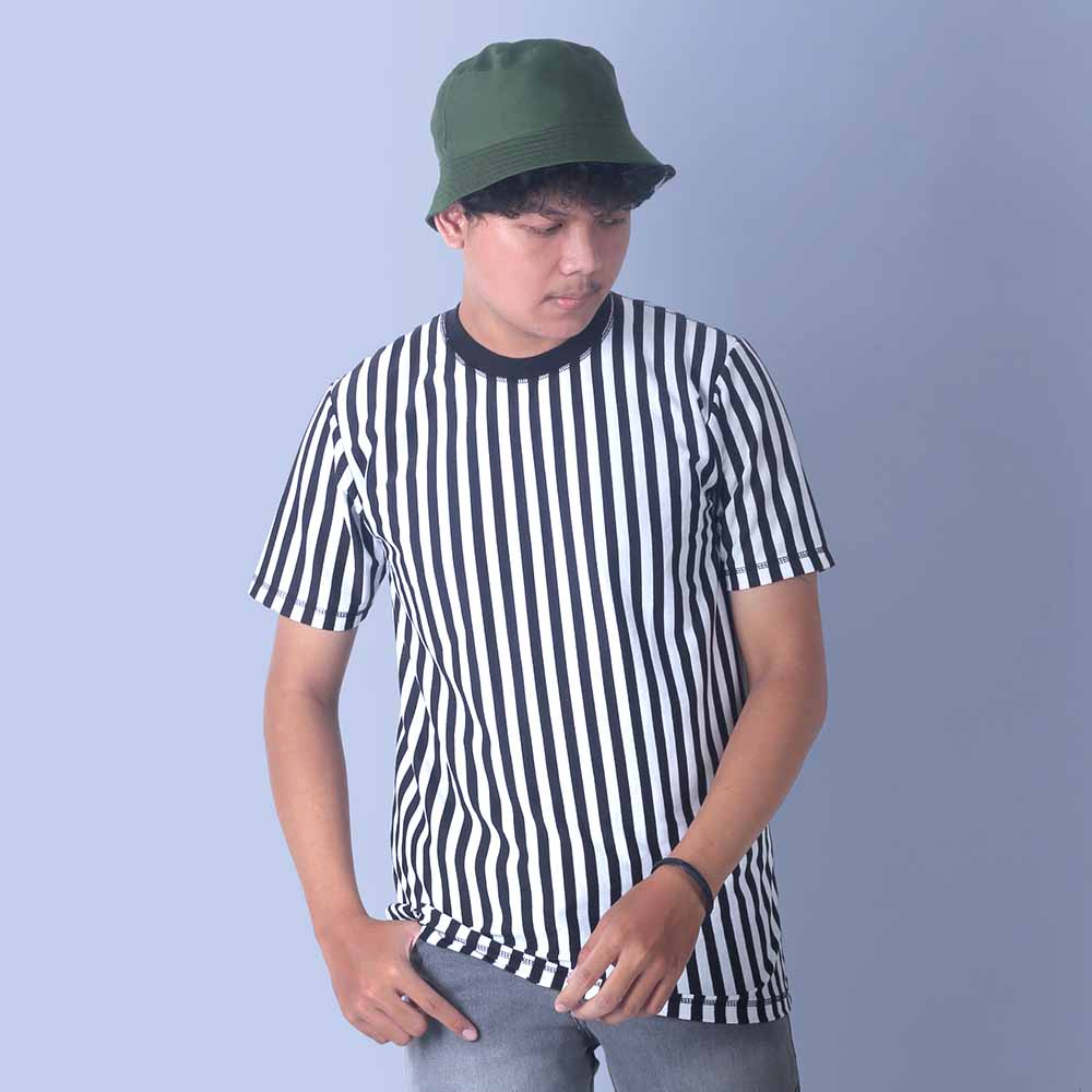 Kaos Salur Pria Dewasa Katun Combed 30S Lengan Pendek Baju Blaster Distro Oblong Stripe Motif Garis-garis Tanpa Kerah M L XL Vertikal Horizontal