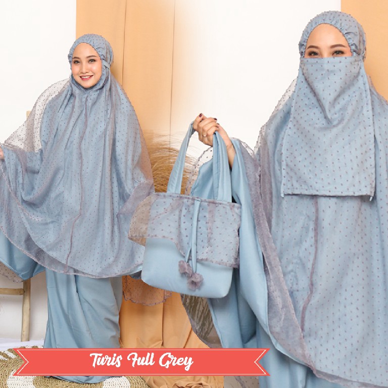 Mukena premium mewah dewasa sutra jumbo silky by PARISKU turis grey