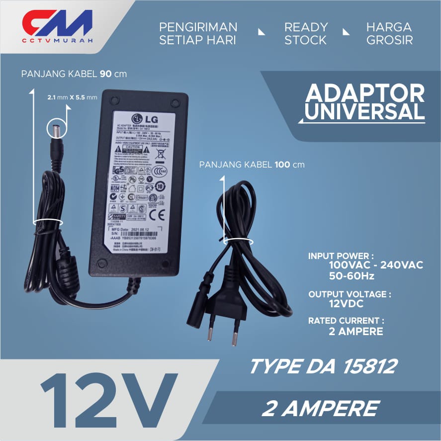 Adaptor 12A/2A LG II Type DA-15812 II Adaptor 12V 2A With Jack 2.1.x 5.5 mm