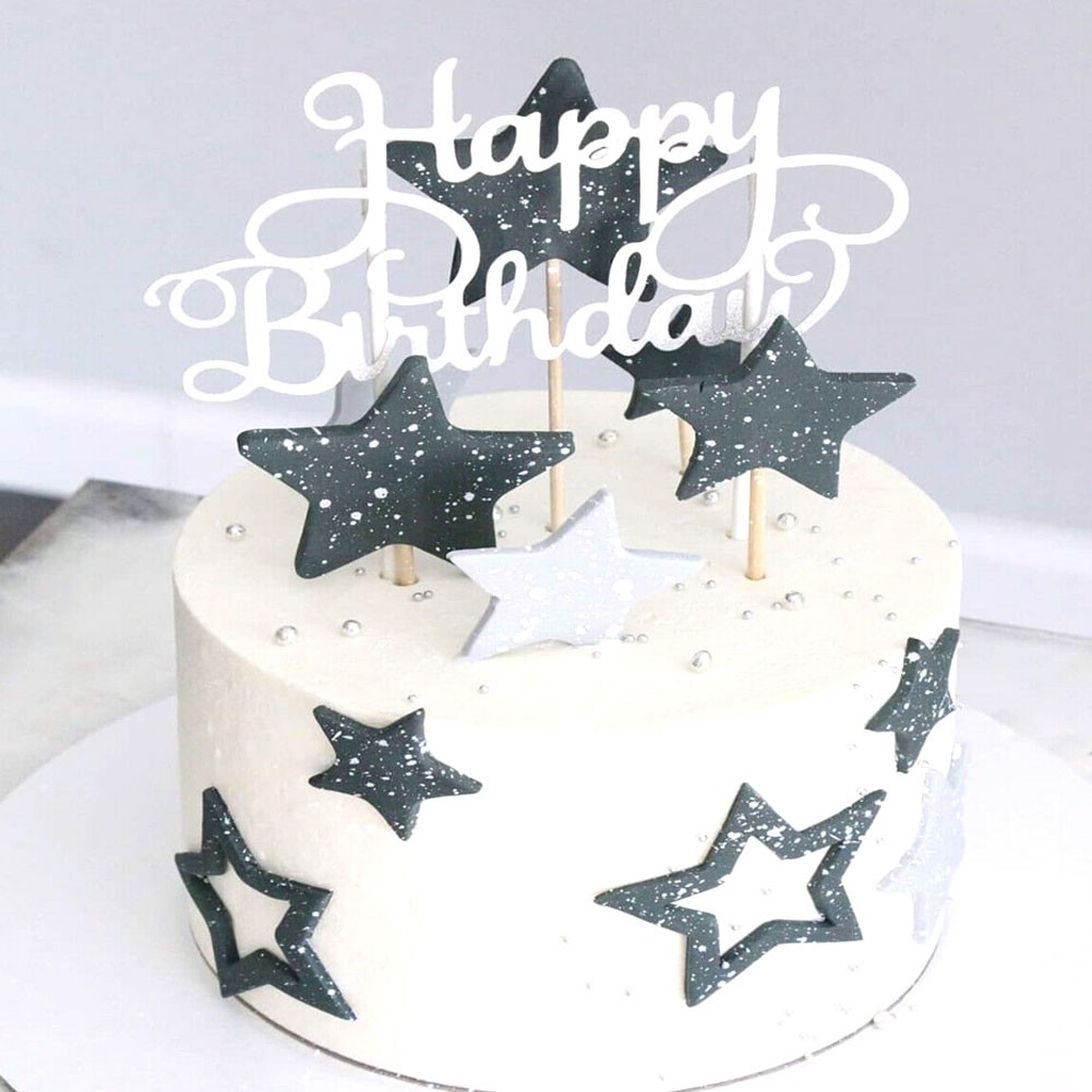 Topper Kue Cupcake Desain Tulisan Happy Birthday Aksen Glitter Bahan Kertas Untuk Dekorasi Pesta Ulang Tahun