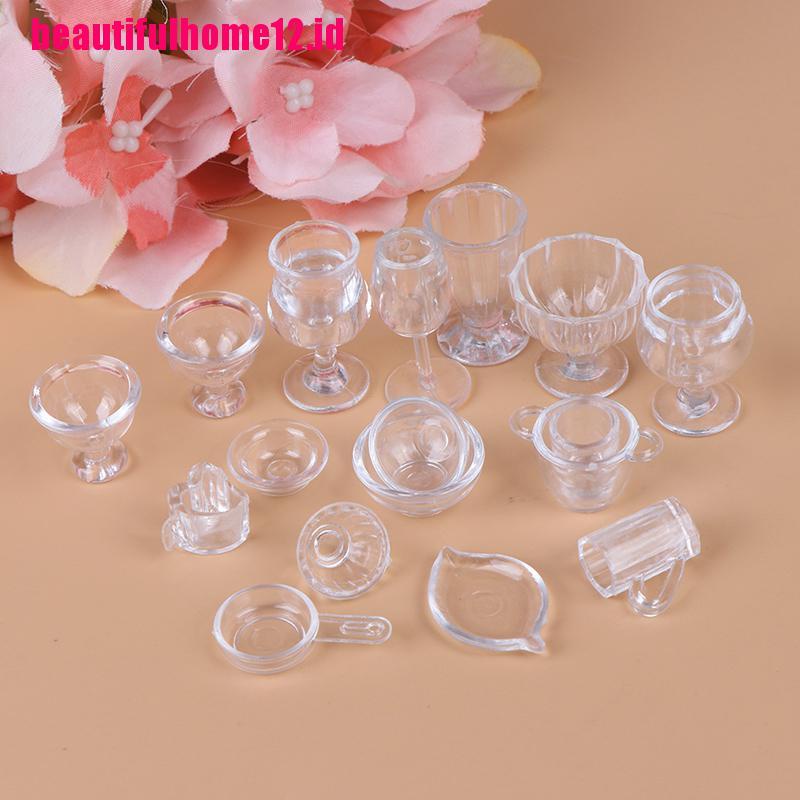 【beautifulhome12.id】17Pcs/Set 1:12 Dollhouse Miniature Transparent Tableware DIY Pretend Play Toys