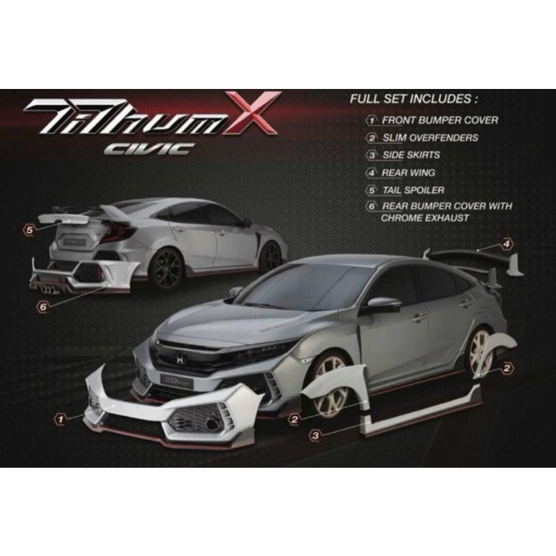 BODYKIT CIVIC TURBO HATCHBACK 2017 2018 2019 2020 2021 TYPE R ORI ASLI TITHUM IMPORT