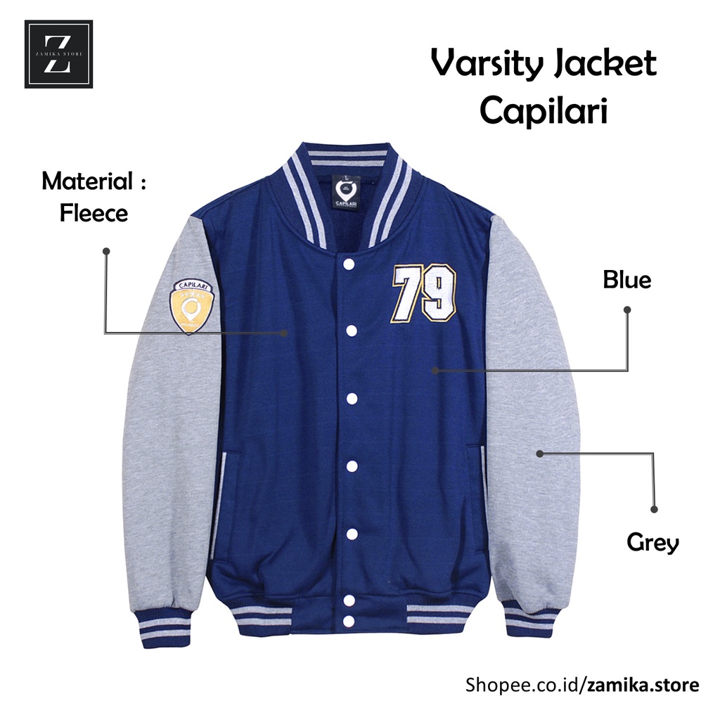 Jaket Varsity Baseball Style BIRU ABU