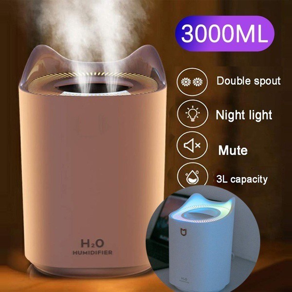 K7 Humidifier / Humidifier Kapasitas 3300ml USB dengan Lampu Malam