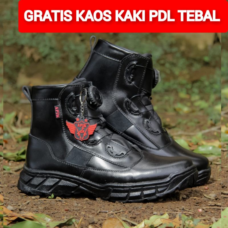 SEPATU PDL TALI PUTAR PENDEK POLANTAS BAHAN KULIT SAPI ASLI MERK APIK SEPATU PDL DINAS LAPANGAN TNI POLRI SECURITY SATPAM SEPATU BOOTS MOTOR UNTUK PRIA DAN WANITA