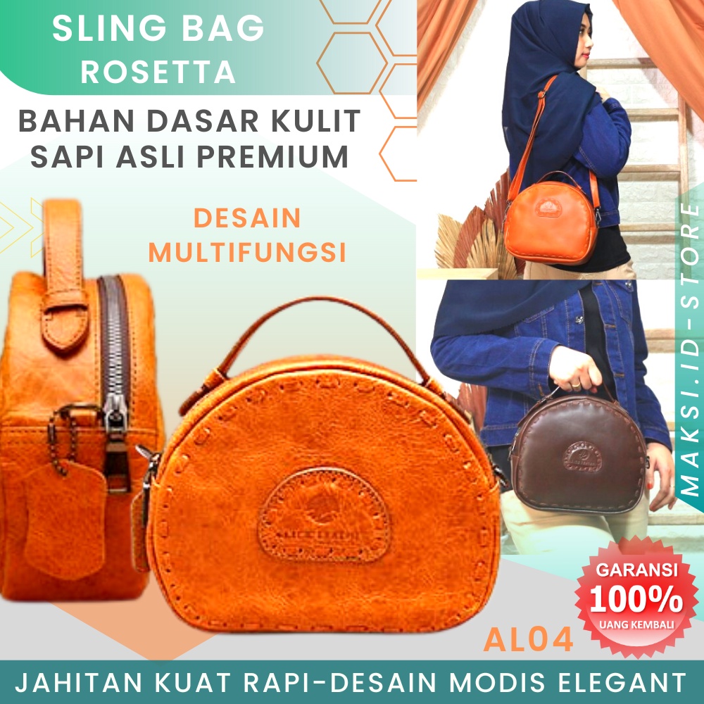 Slingbag Sling Bag Tas Selempang Kulit Wanita Asli Multifungsi Tas Slempang Wanita Serbaguna Kulit Sapi Asli Rosetta AL04 Sling Bag Stylish BAHAN KULIT SAPI ASLI 100 % KUALITAS TERJAMIN MEMUASKAN