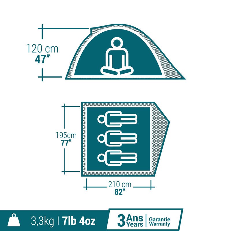 QUECHUA MH100 Tenda Camping Untuk 3 Orang