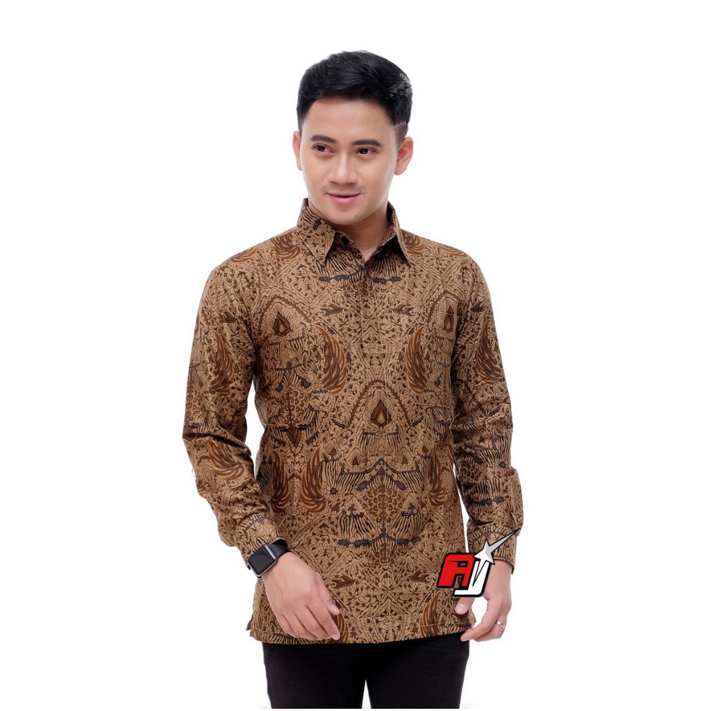 KEMEJA BATIK PRIA LENGAN PANJANG SIZE M L XL XXL  BSWART BatiK HRB026-kmj mataram coklat