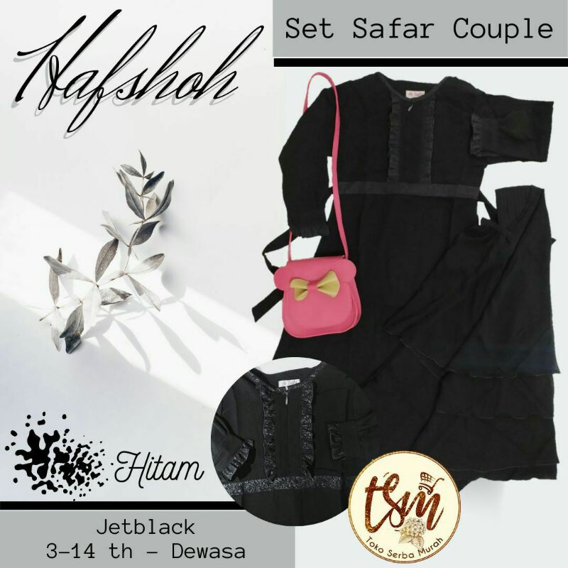 Setelan Safar Banat size 9-14 tahun // Set Gamis Jilbab Cadar Syar'i Anak Perempuan Jetblack Fortale