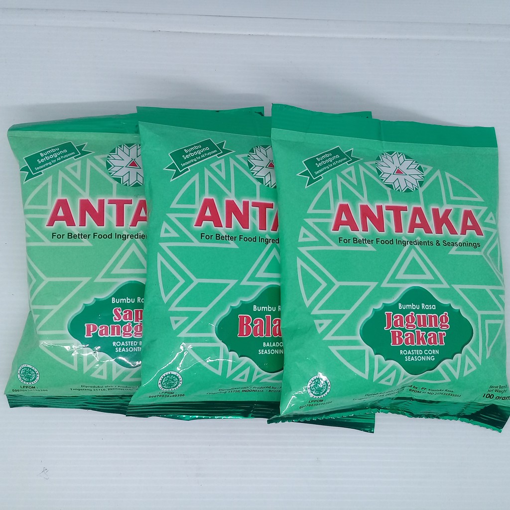 

Antaka Bumbu Serbaguna /Bumbu Tabur Instant 100 gram Rasa Jagung Bakar / Balado / Sapi Pang