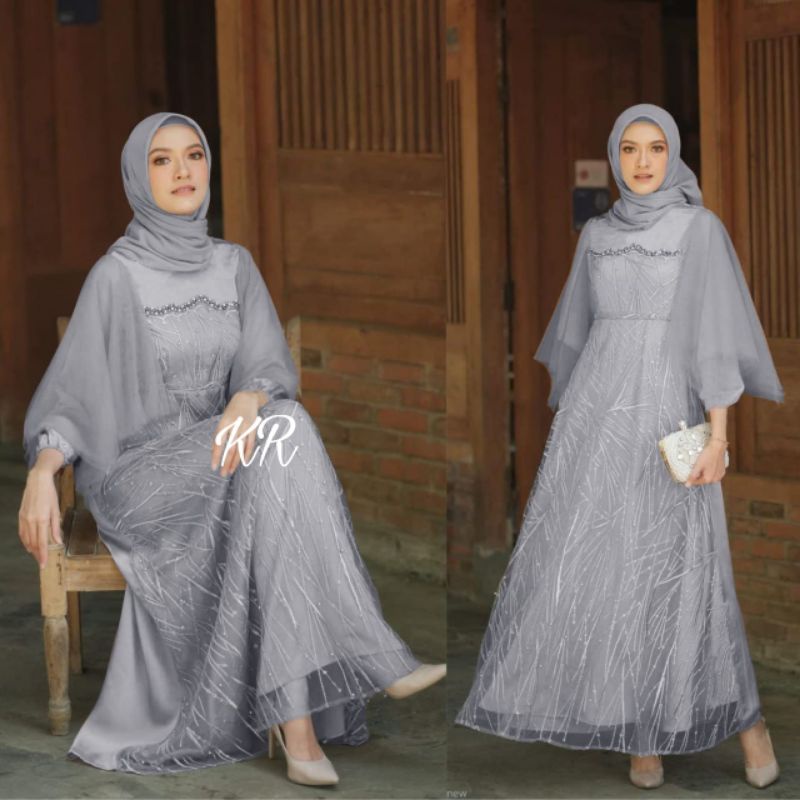 MAXY NURA MUTIARA, MOSCREPE BRUKAT PREMIUM, GAMIS HIJAB MUSLIM, MAXY DRESS, 2 UKURAN