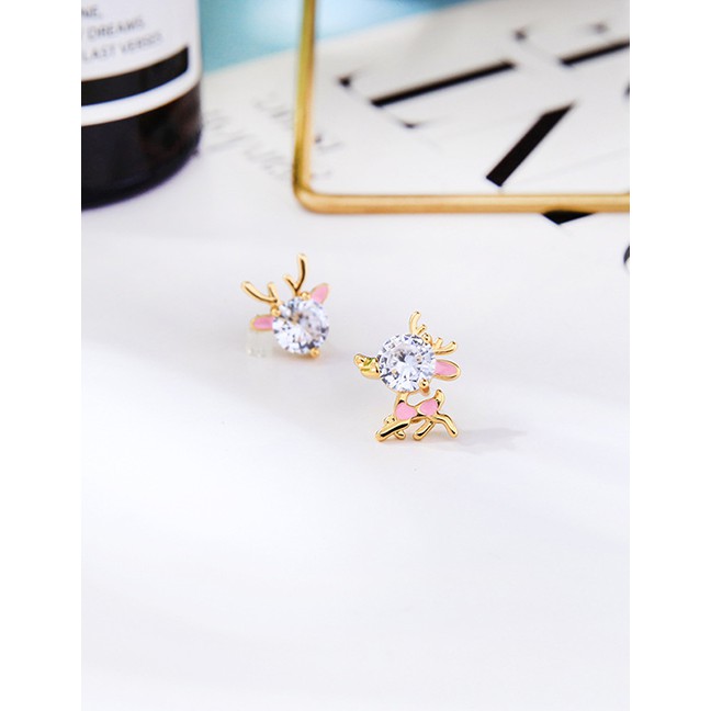 LRC Anting Tusuk Fashion Fawn Earrings Crystal Zircon Elk Asymmetric Earrings K09858