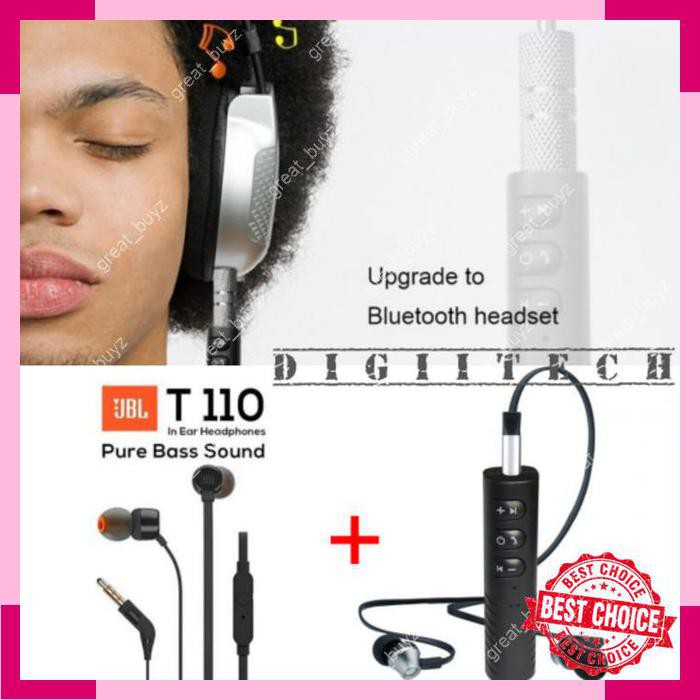 JBL T110 + Audio Bluetooth Receiver - JBL T110 Wireless Headset - Putih