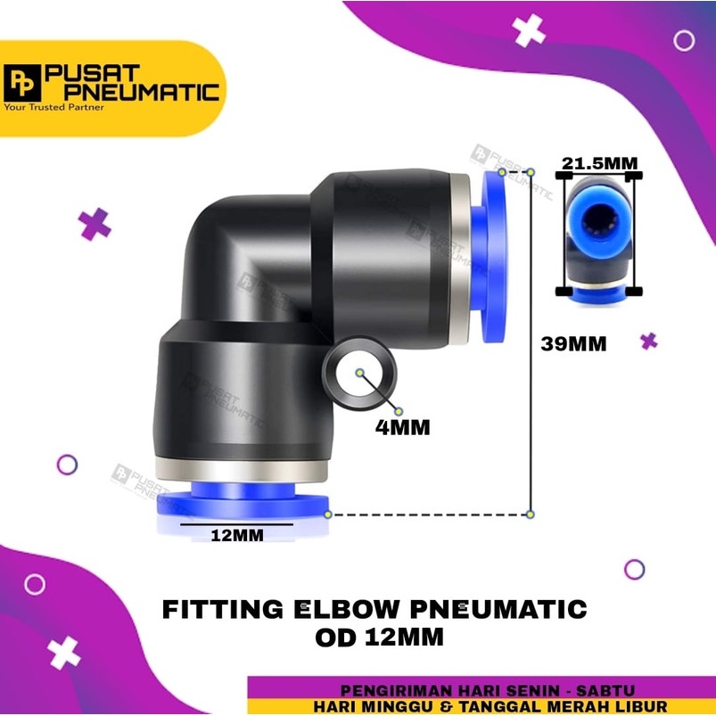 PV 12 FITTING ELBOW PNEUMATIC SELANG 12 MM X 12 MM