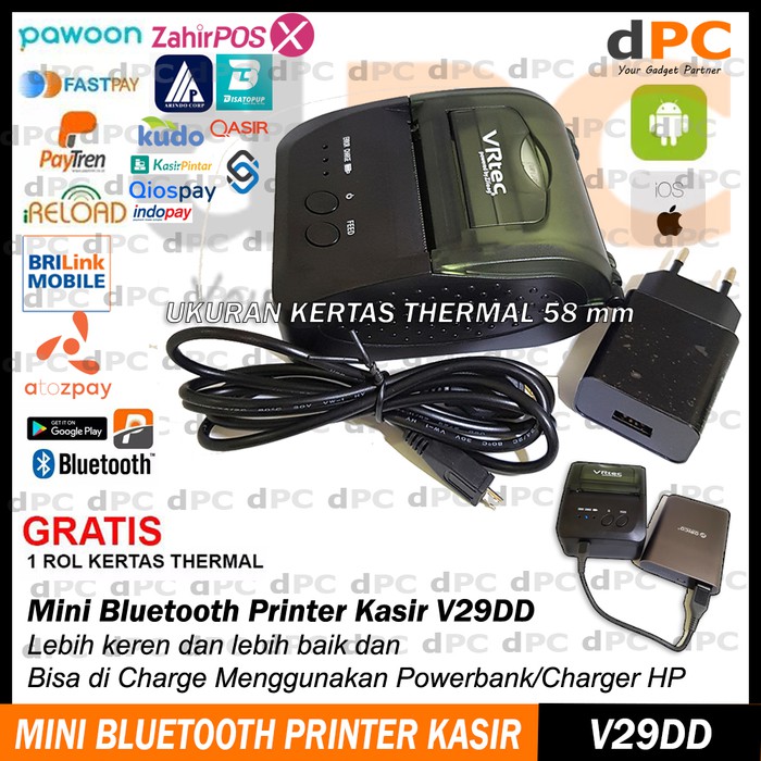 Mini Portable Printer Kasir Bluetooth Thermal VRtec V29DD