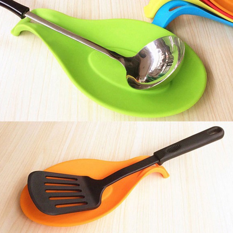 Silicone Spoon Mat Istirahat Holder Tahan Panas Coaster Tray Peralatan Dapur Sendok Pad