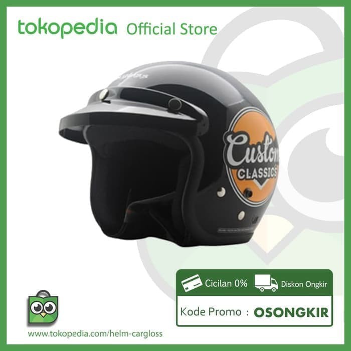 Helm Bogo Retro Cargloss Custom Classic - Deep Black - Hitam- SIZE M