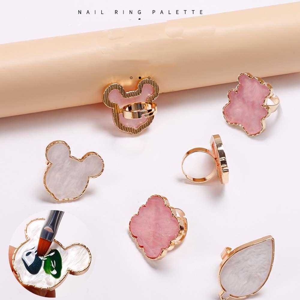 Needway  Cincin Palet Kuku Fashion Adjustable Nail Display Stand Awan Beruang Bentuk Mickey Gel Polish Plate