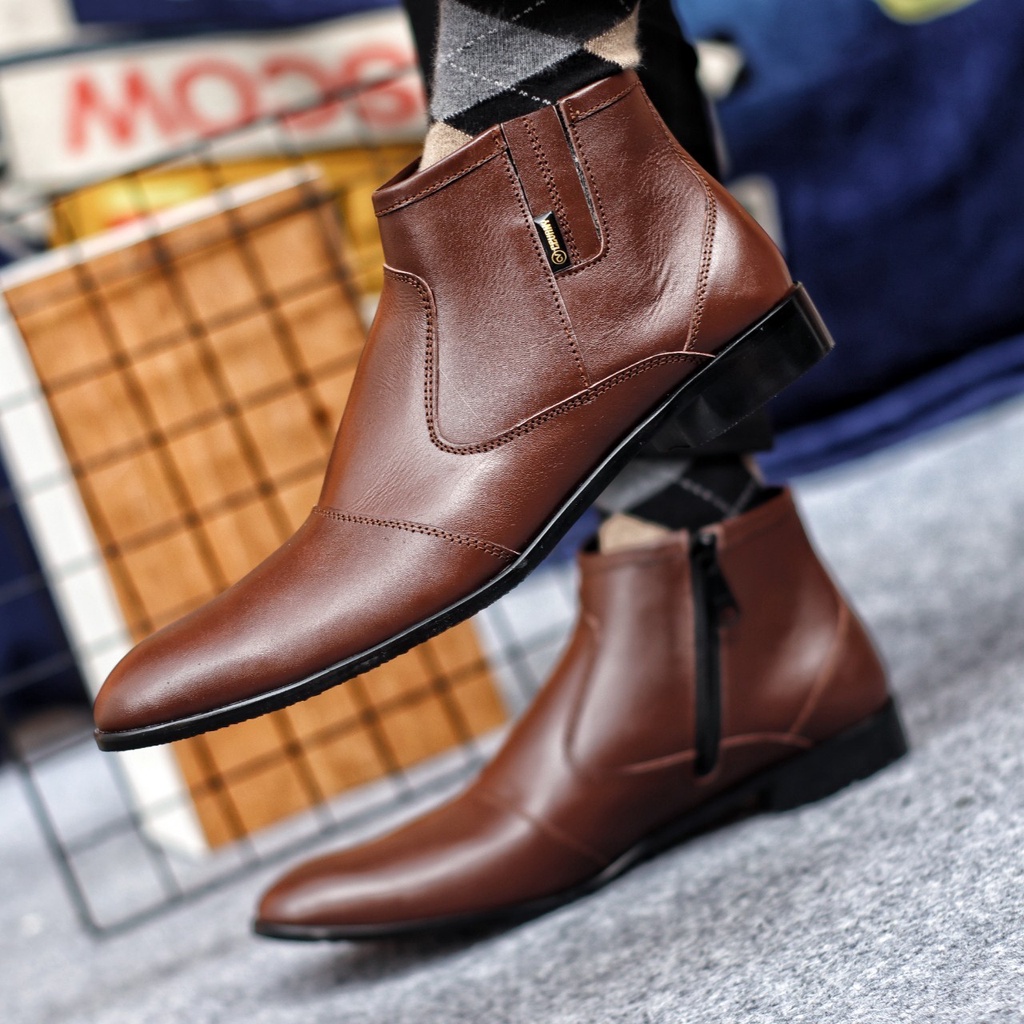 ENOZ X PISA - Sepatu Kerja Pria Kulit Asli Original Handmade Sepatu Pantofel Boot Sleting Keren Trendy ORI