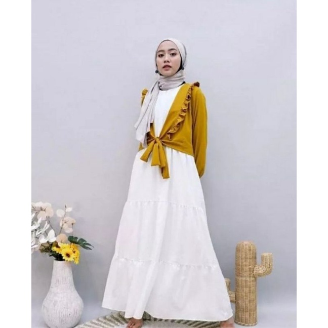 GAMIS FAIRY SET CARDI DRESS MOSCREPE PREMIUM TERBAIK DAN MURAH