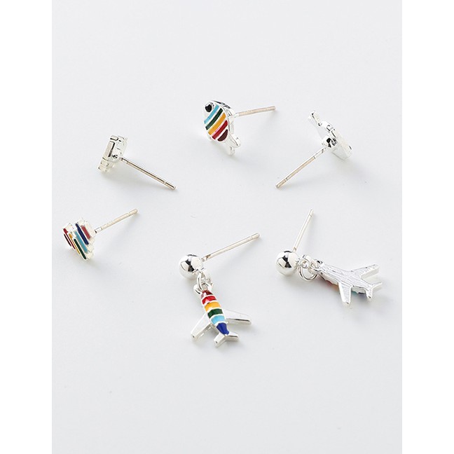 LRC Anting Tusuk Fashion 925 Silver Needle Rainbow Cartoon Earrings F76791