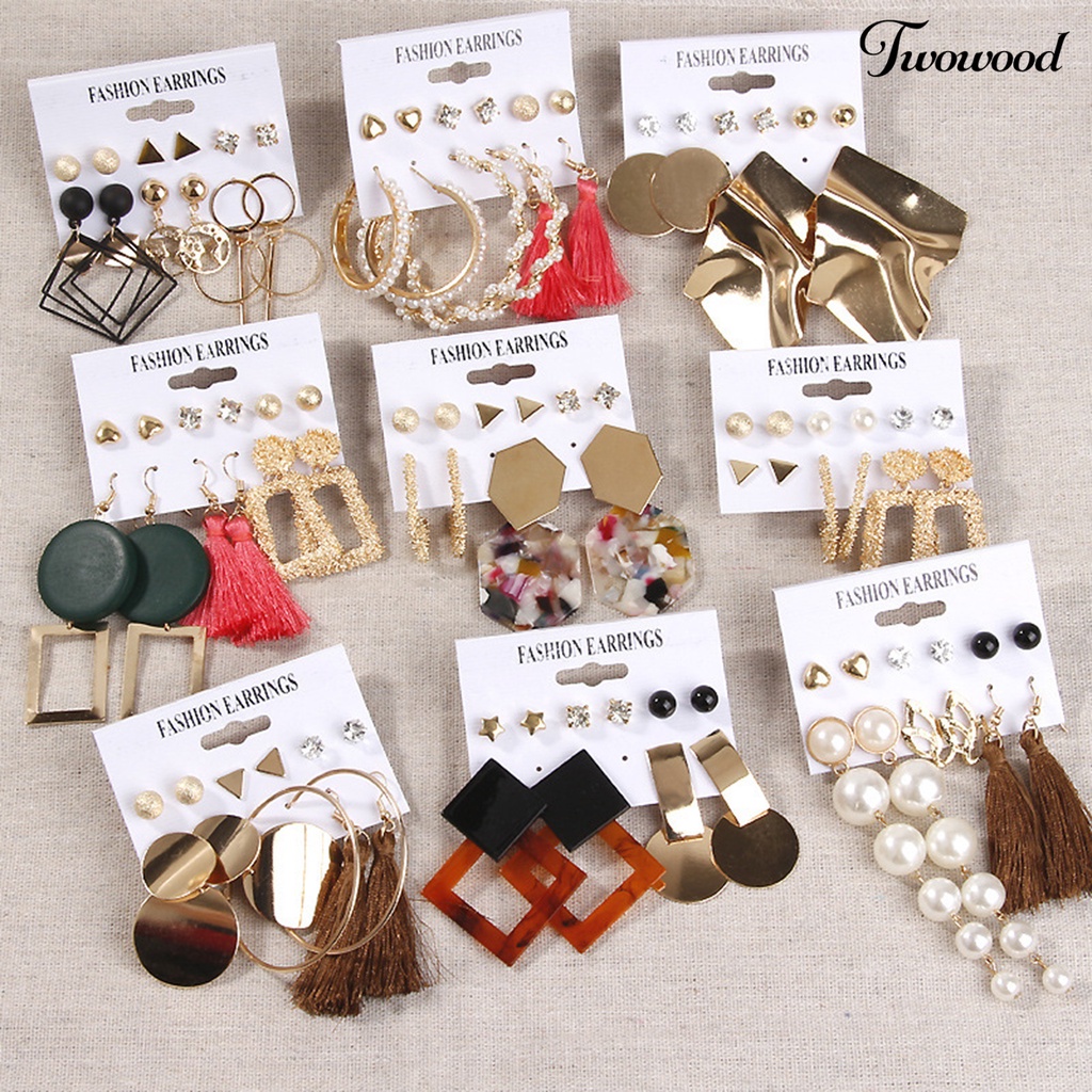 1 Set Anting Hoop Geometris Bahan Logam Untuk Pesta Hari Ibu