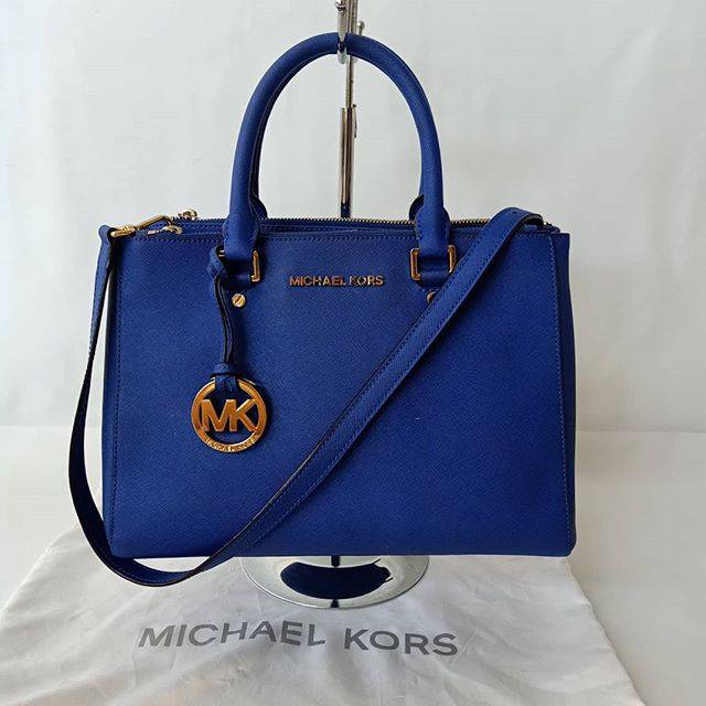 Preloved 100% Authentic Michael Kors MK Sutton Medium Blue GHW Sling Bag