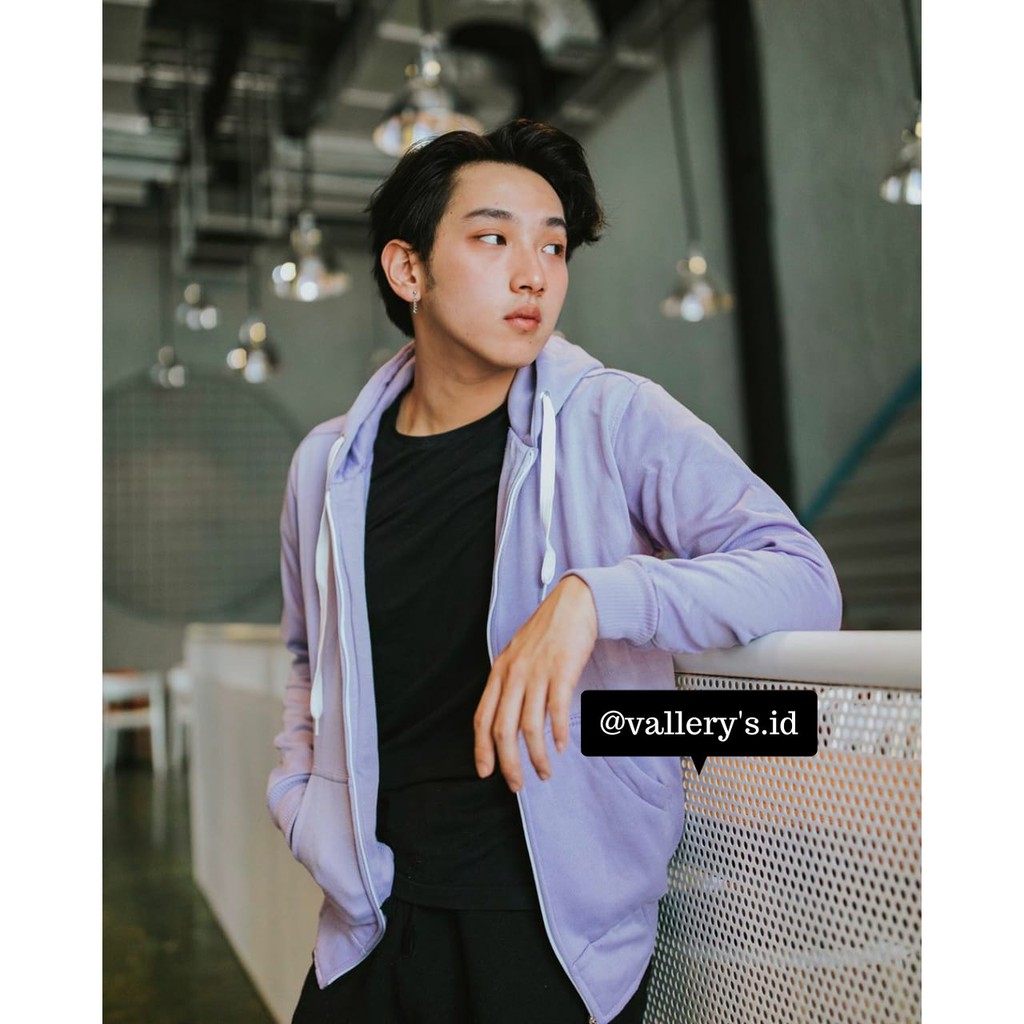 JAKET HOODIE ZIPPER UNGU MUDA UNISEX PRIA/WANITA
