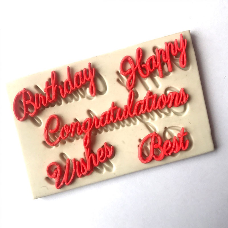 Cetakan Kue / Coklat / Fondant Bentuk Tulisan Best Wishes Happy Birthday 3d Bahan Silikon Untuk Dekorasi