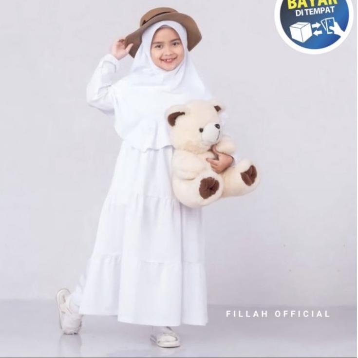 Langsung Beliii.. GAMIS ANAK GHANIA REMPEL SUSUN PUTIH POLOS 1-12 TAHUN