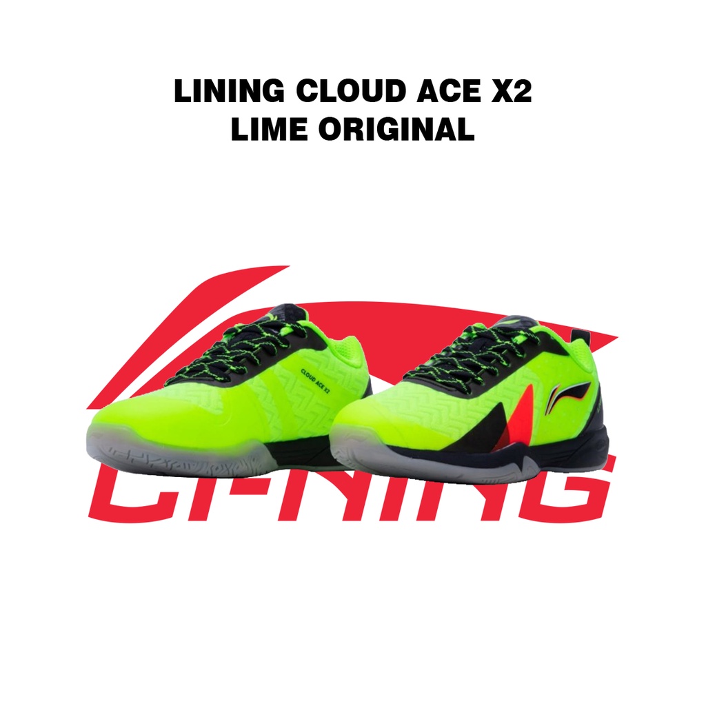 Lining Sepatu Badminton Bulutangkis Cloud Ace X2 AYTR048 Lime Ori