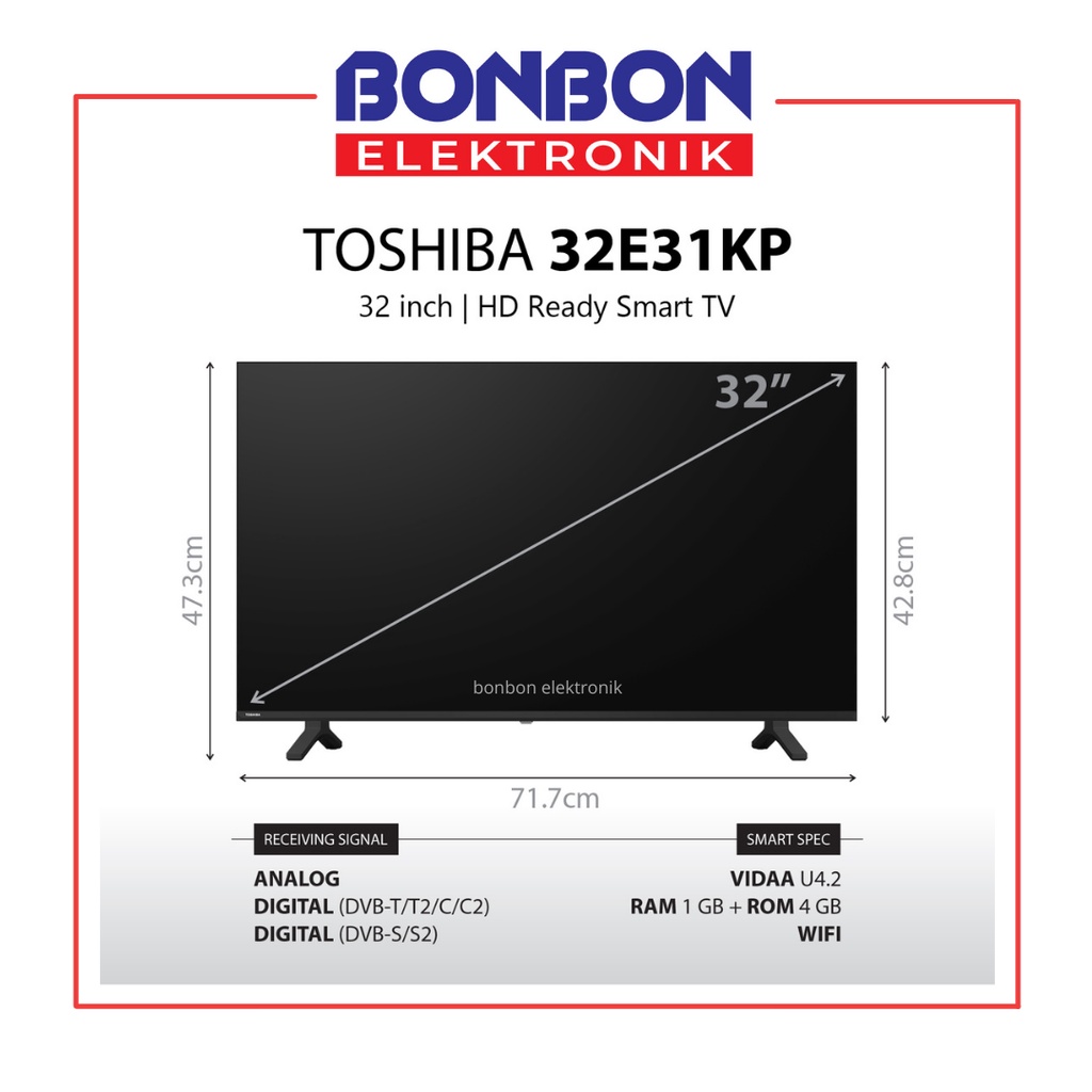 Toshiba LED Vidaa Smart TV 32 Inch 32E31KP HD Ready