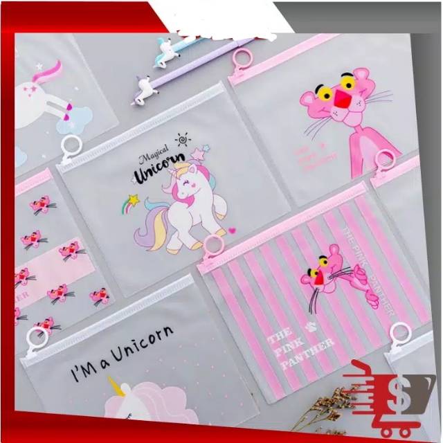 

BPT - S523 Tempat Pensil Transparan Unicorn & Pink Panther / Map File Unicorn / Zipper Bag