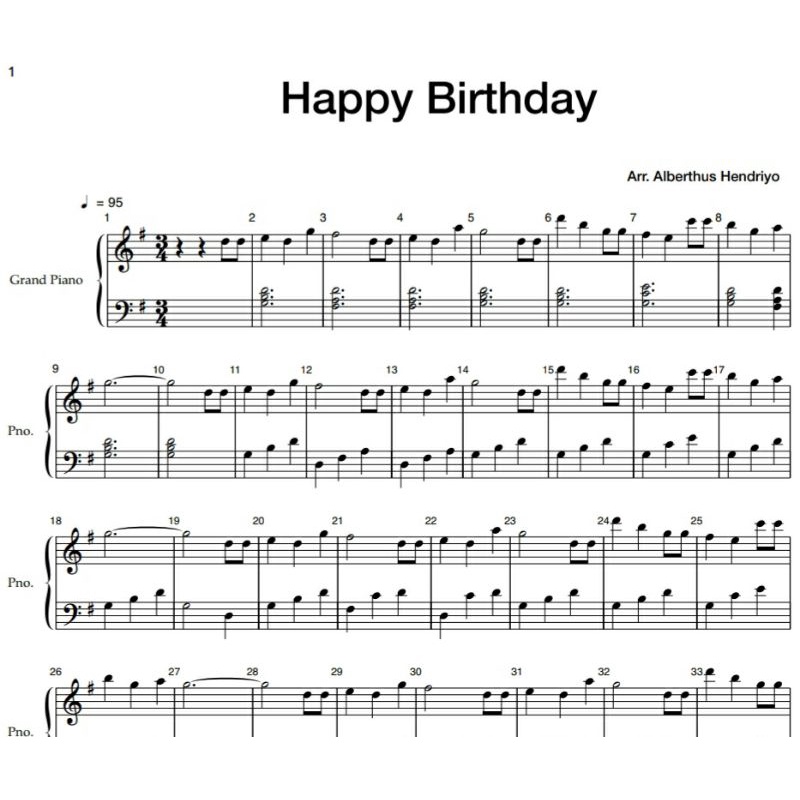 Jual Partitur Lagu Happy Birthday (notasi balok) arr. Alberthus Hendriyo | Shopee Indonesia