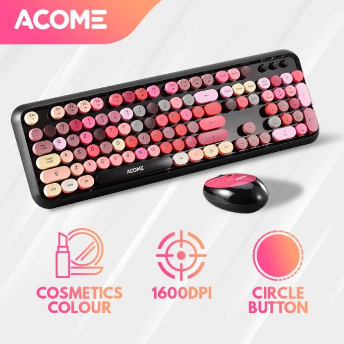 Acome Keyboard Mouse Combo Wireless Fashion Colours Tone AKM1000 Termurah